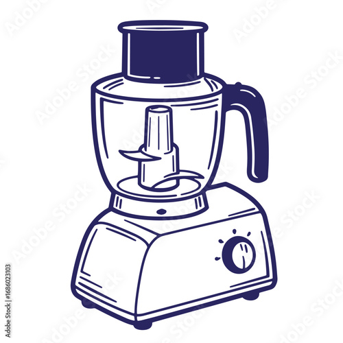 Illustrated food processor kitchen appliance modern vector graphic with detailed outlines