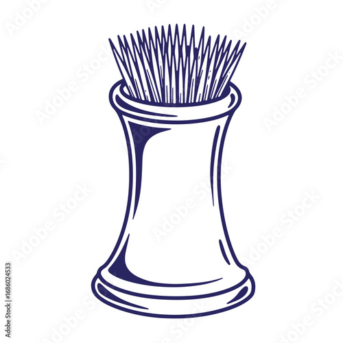 Stylized illustration of a toothpick holder filled with wooden toothpicks isolated