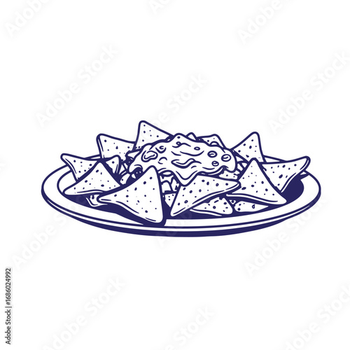 Vector illustration of delicious nachos with cheese on a plate for culinary designs