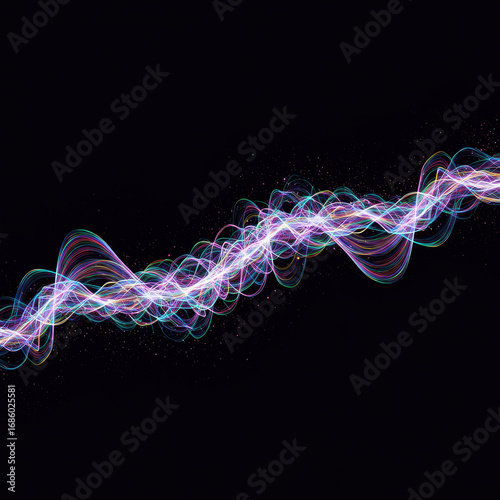 Abstract glowing wave lines on dark background look futuristic and evoke sense of wonder, with its vibrant colors and dynamic design creating captivating visual experience