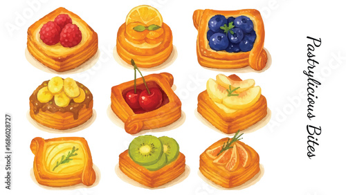 Vector Fruit Danish Pastry Set