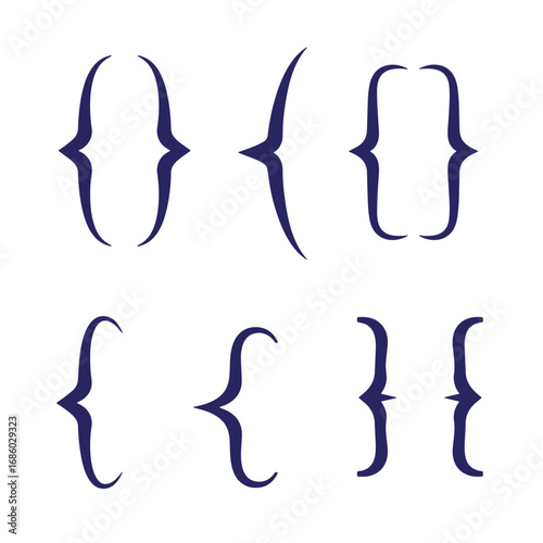 Decorative collection of dark blue curly braces in different stylish and elegant designs
