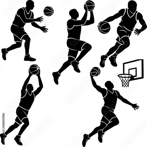 Basketball Players in Action Vector Set
