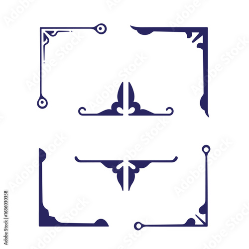 Elegant decorative corner and border elements in a classic blue and white color scheme