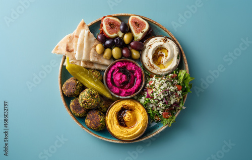 mediterranean food isolated on light blue background