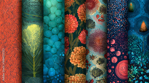 A vibrant collection of diverse nature inspired textures and patterns.