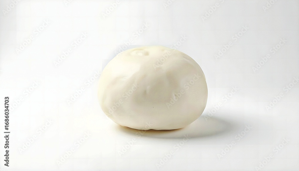 Fototapeta premium Minimalist White Background of Whole Mozzarella Ball in Bright Studio Lighting for Product Packaging