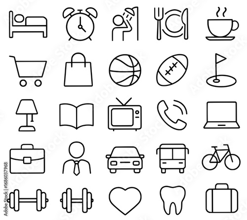 Icon pack, icon sheet, daily activity theme, outline version
