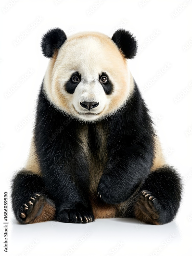 Fototapeta premium Adorable Giant Panda Cub Sitting on White Background
