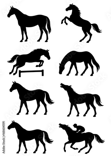 Horse Silhouette Collection in Multiple Poses – 8K Black Vector Set