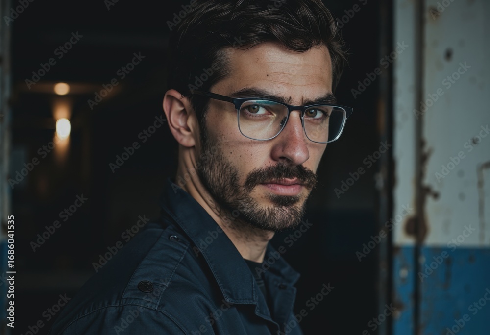 Obraz premium Harbor coordinator with glasses near a port facility station