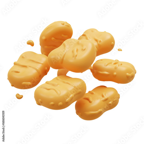 A collection of golden-brown, appetizing, and realistically rendered food items, perfect for culinary or food-related projects and designs.