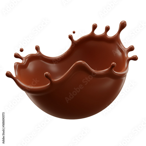 A dynamic splash of rich, dark brown liquid creates a captivating, flowing shape, suggesting deliciousness and movement.