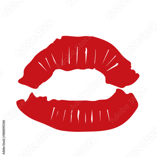 Red lipstick kiss isolated on white. Female lips print. Vector fashion graphic. Perfect for Valentines Day design.
