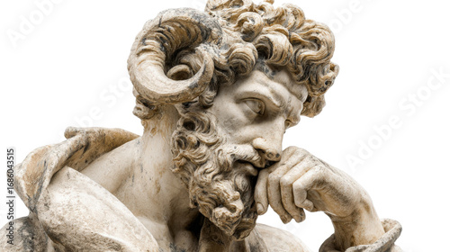 Greek satyr statue, isolated on a Transparent background, PNG file.