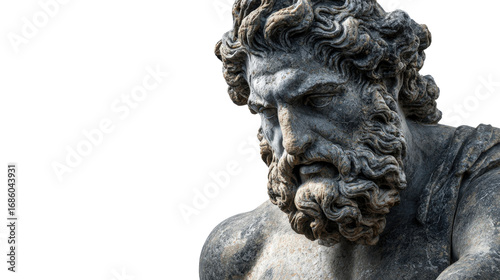 Greek statue of Heracles, isolated on a Transparent background, PNG file.