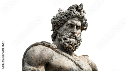 Greek statue of Heracles, isolated on a Transparent background, PNG file.