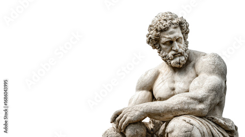 Greek statue of Heracles, isolated on a Transparent background, PNG file.