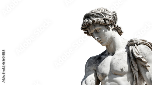 Greek statue of Hermes, isolated on a Transparent background, PNG file.