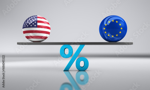 USA Europe EU Import Export Tariffs Trading Balance Concept