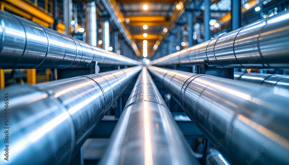 Obraz premium Industrial pipeline network. Perspective