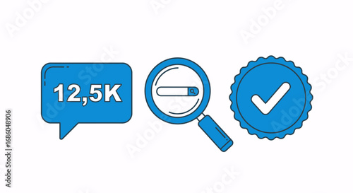 Social media verification and engagement icons, representing popularity and approval