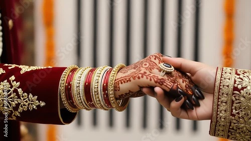 Intimate Wedding Bride Groom Holding Hands Mehndi Rings Bangles.