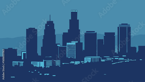 Cityscape Silhouette at Dusk Urban Skyline Modern Architecture Illustration.