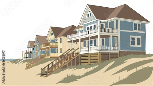 Coastal Houses Beachfront Property Vacation Homes Summer Houses Ocean View Seaside Dwellings Architectural Illustration Home Design Real Estate Property House Illustration Building Illustration Beach.