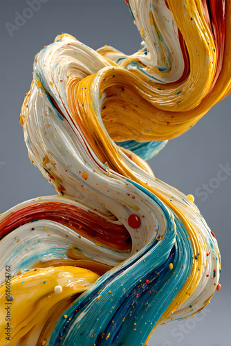 A vibrant and dynamic swirl of thick mixed paint colors.