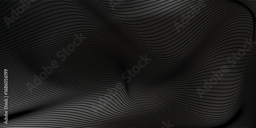 Black abstract background design. Modern wavy line pattern (guilloche curves) in monochrome colors. Premium stripe texture for banner, business backdrop. vector Eps 10