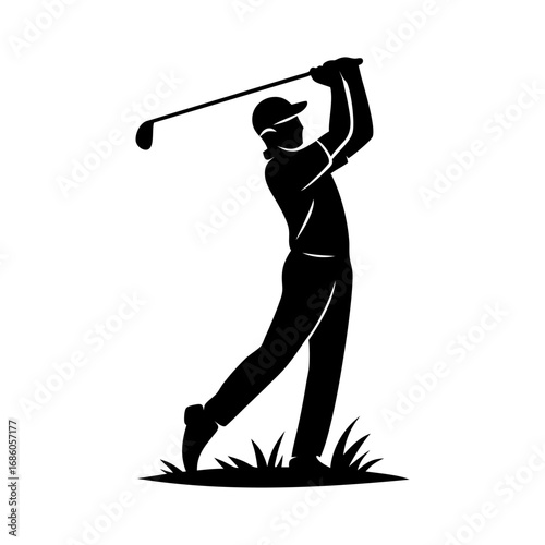 Golf Player Silhouette – Vector Illustration of Man Playing Golf Swing Pose – Sports Logo Design