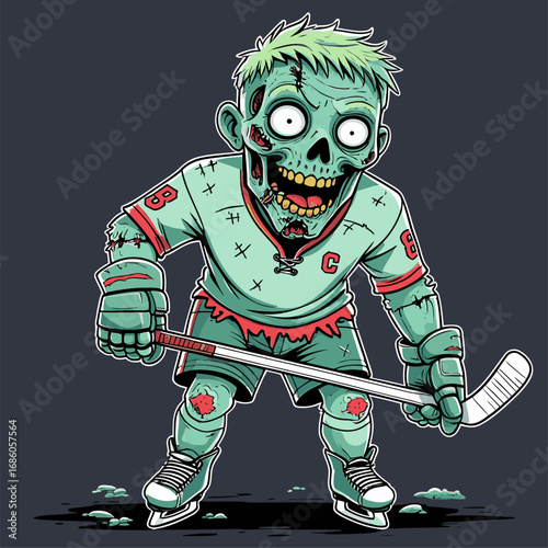 cartoon vector zombie hockey player