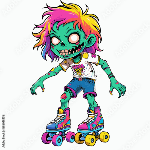 cartoon vector zombie playing roller skates