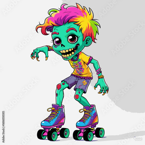cartoon vector zombie playing roller skates