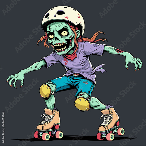 cartoon vector zombie playing roller skates