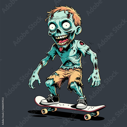 cartoon vector zombie playing skateboard