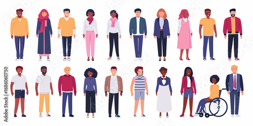 Diverse group of people standing together showcasing variety of ages ethnicities and abilities