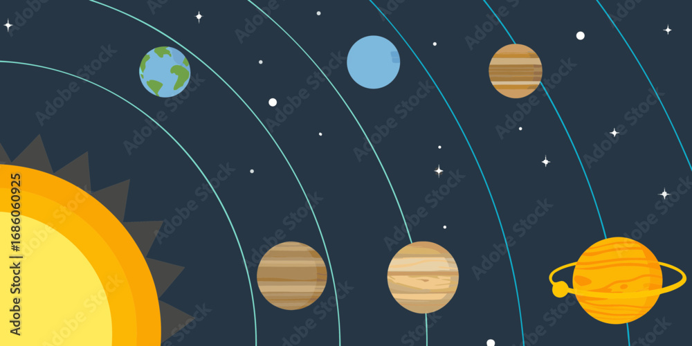 Fototapeta premium Stylized illustration of the solar system with the sun and planets orbiting in space