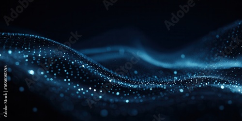 Abstract digital wave with blue dots and lines on a dark background, evoking themes of technology, data, and connectivity.