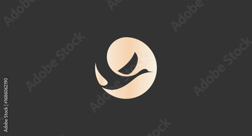 Graceful golden stylized bird logo, abstract design, soaring within a smooth, elegant swirling form, modern aesthetic.