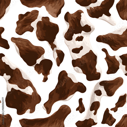 Seamless Brown and White Cow Hide Pattern Illustration.