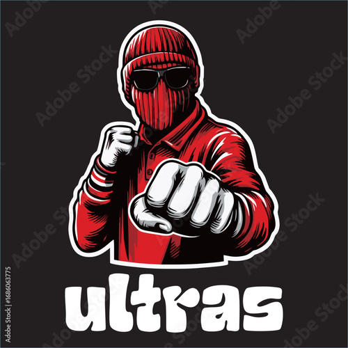 illustration vector graphic of Football fans ultras hooligan with blue white scarf design for logo, t-shirt, etc