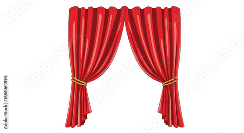 Vibrant Crimson Stage Curtains: An Illustration of Elegance and Theatrical Grandeur displayed for various entertainment settings
