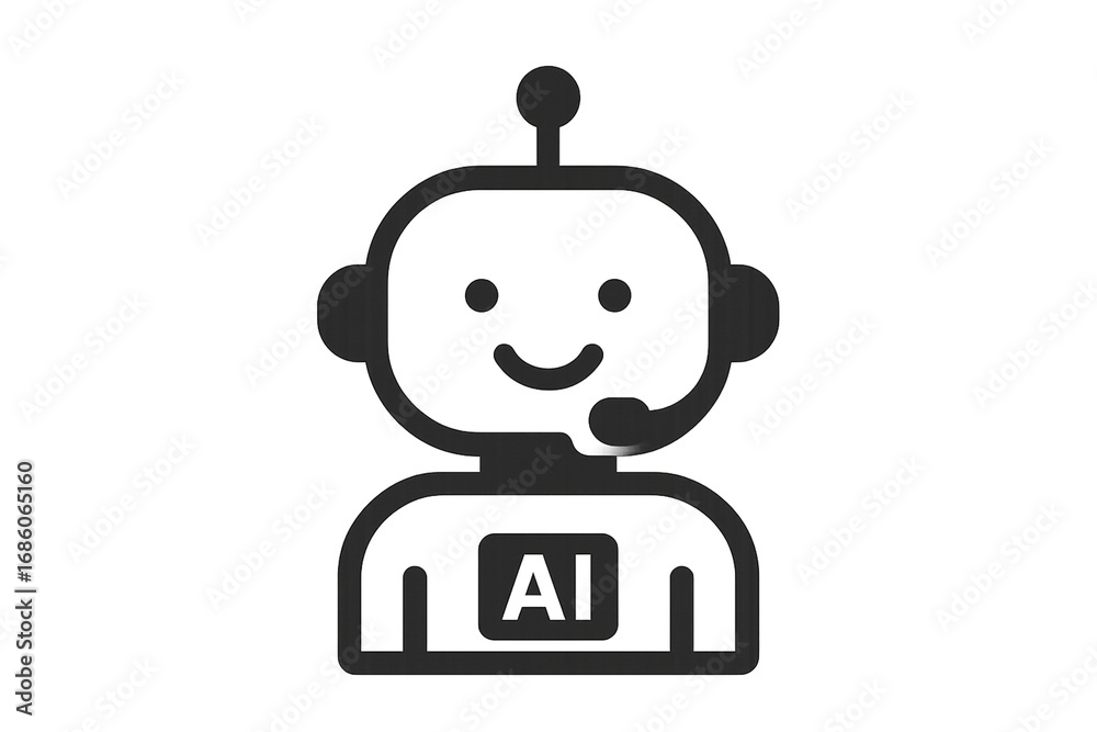 Obraz premium Assistente de IA amigável com fone de ouvido e logotipo 