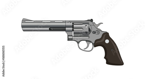 Detailed illustration of a classic revolver with a silver finish against a plain white background offering a clear and graphic representation