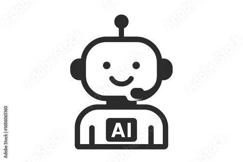 Assistente de IA amigável com fone de ouvido e logotipo 