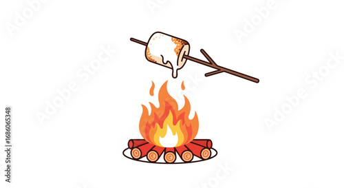 Delightful campfire treat: a toasted marshmallow illustration for outdoor activities and camping adventures memories