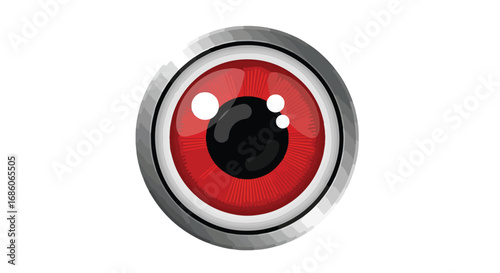 Red orbicular eye graphic illustration, symbolizing vision, observation, and technology in a modern design ideal for conceptual artwork and designs