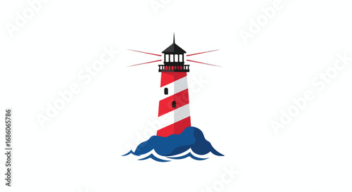 Striking vector rendering of a lighthouse standing guard on a rocky outcrop by the ocean shore offering safe passage to ships